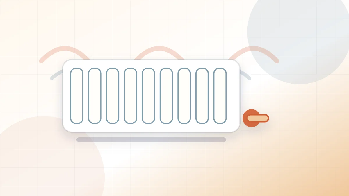 Illustration of a wall-mounted panel radiator with warm airflow